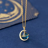 Opal Moon Pendant Choker Necklace - Silver 925 Crystal Jewelry