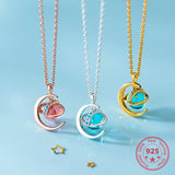 Opal Moon Pendant Choker Necklace - Silver 925 Crystal Jewelry