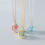 Opal Moon Pendant Choker Necklace - Silver 925 Crystal Jewelry