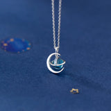 Opal Moon Pendant Choker Necklace - Silver 925 Crystal Jewelry