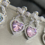 925 Silver Heart Tassel Stud Earrings Wedding Jewelry