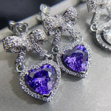 925 Silver Heart Tassel Stud Earrings Wedding Jewelry