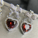 925 Silver Heart Tassel Stud Earrings Wedding Jewelry