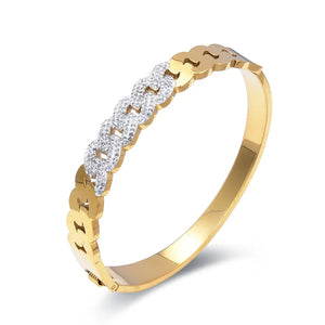 18K Plated Punk Bracelet CZ Crystal Bangle For Men Women