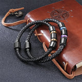 Vintage Leather Bracelet Men Stainless Steel Magnetic Clasp Braided Bracelet