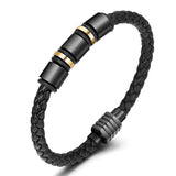 Vintage Leather Bracelet Men Stainless Steel Magnetic Clasp Braided Bracelet