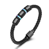 Vintage Leather Bracelet Men Stainless Steel Magnetic Clasp Braided Bracelet