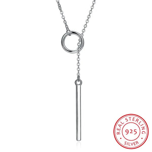 925 Silver Bar Circle Lariat Necklace Long Pendant Necklace