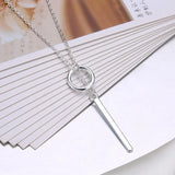 925 Silver Bar Circle Lariat Necklace Long Pendant Necklace