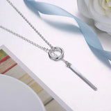 925 Silver Bar Circle Lariat Necklace Long Pendant Necklace