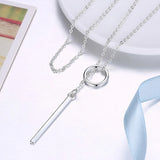 925 Silver Bar Circle Lariat Necklace Long Pendant Necklace
