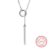 925 Silver Bar Circle Lariat Necklace Long Pendant Necklace