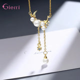 925 Sterling Silver Pearl Pendant Long Necklaces Bridal Jewelry CZ Choker