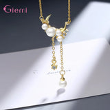 925 Sterling Silver Pearl Pendant Long Necklaces Bridal Jewelry CZ Choker