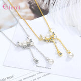 925 Sterling Silver Pearl Pendant Long Necklaces Bridal Jewelry CZ Choker