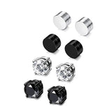 Punk Magnet Stainless Steel Zircon Earless Round Magnet Stud Earrings