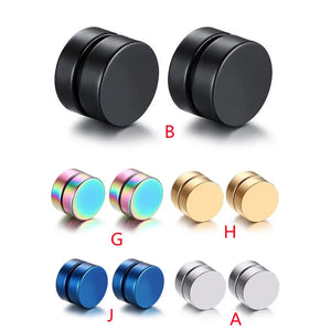 Punk Magnet Stainless Steel Zircon Earless Round Magnet Stud Earrings