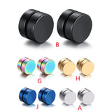 Punk Magnet Stainless Steel Zircon Earless Round Magnet Stud Earrings