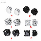 Punk Magnet Stainless Steel Zircon Earless Round Magnet Stud Earrings