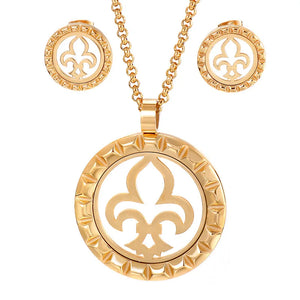 Hot Women Silver Stainless Steel Round Plant Pendant Jewelry Set