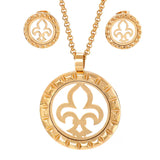 Hot Women Silver Stainless Steel Round Plant Pendant Jewelry Set
