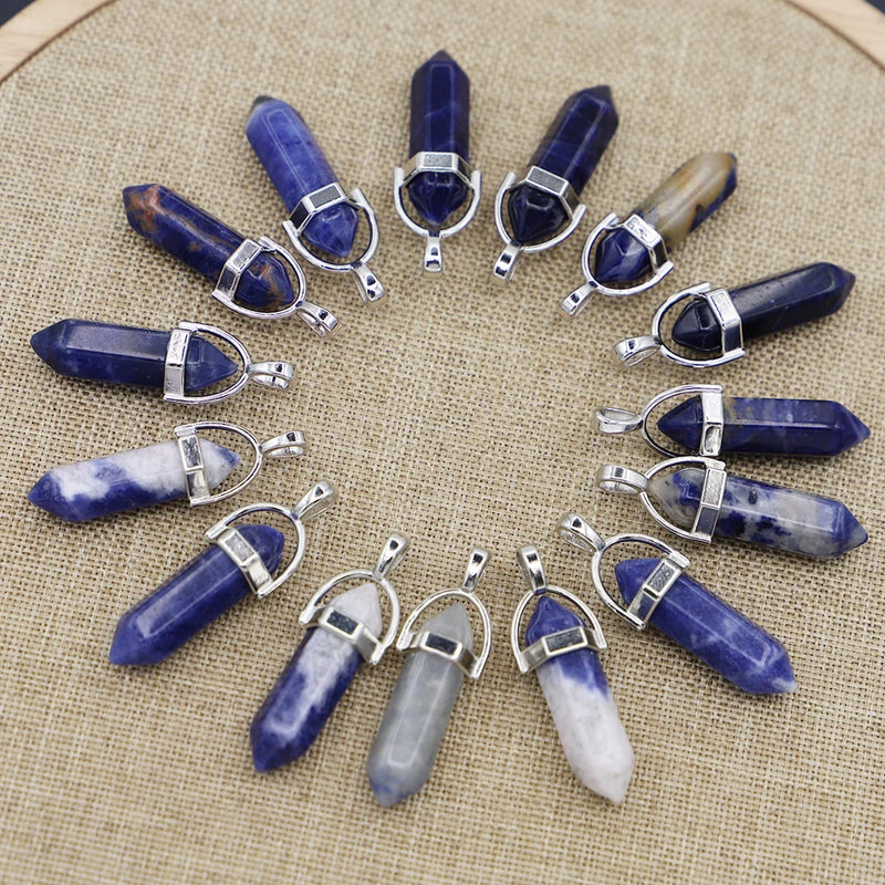 Natural Stone Sodalite Pillar Point Pendants Charms Necklace Jewelry Making