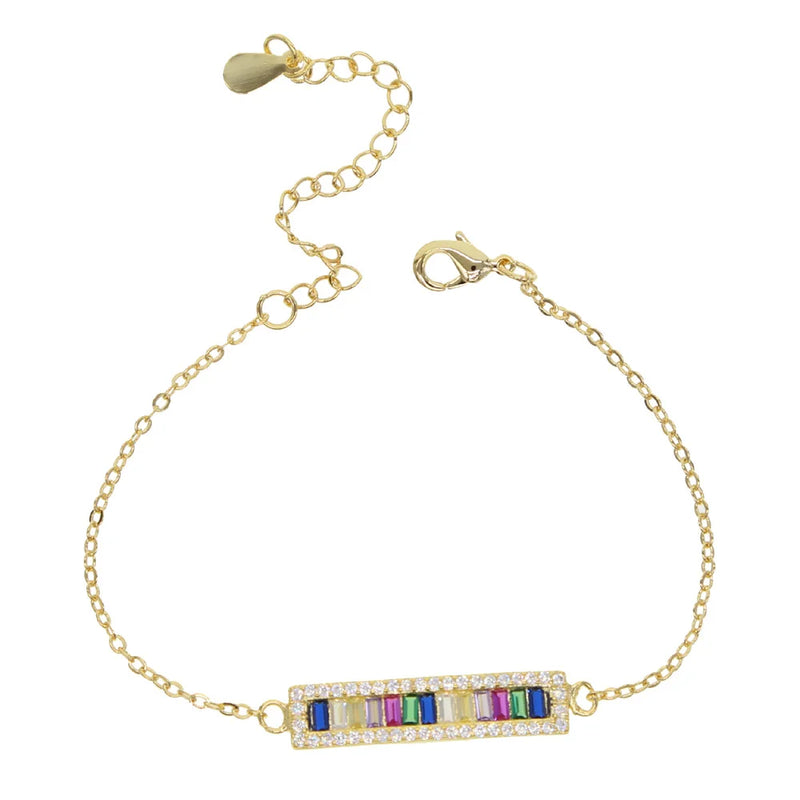 Fine Rainbow Gradual CZ Open Cuff Bangle Women