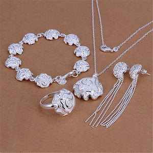 925 Silver Rose Flower Jewelry Set for Women Party Gift