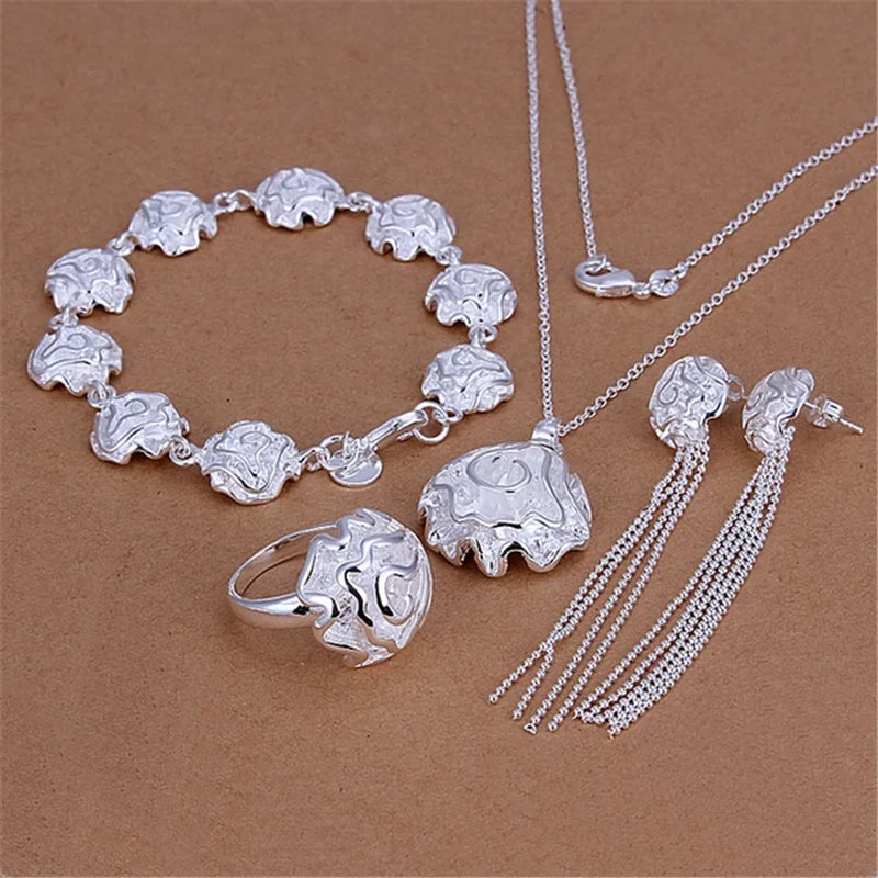 925 Silver Rose Flower Jewelry Set for Women Party Gift