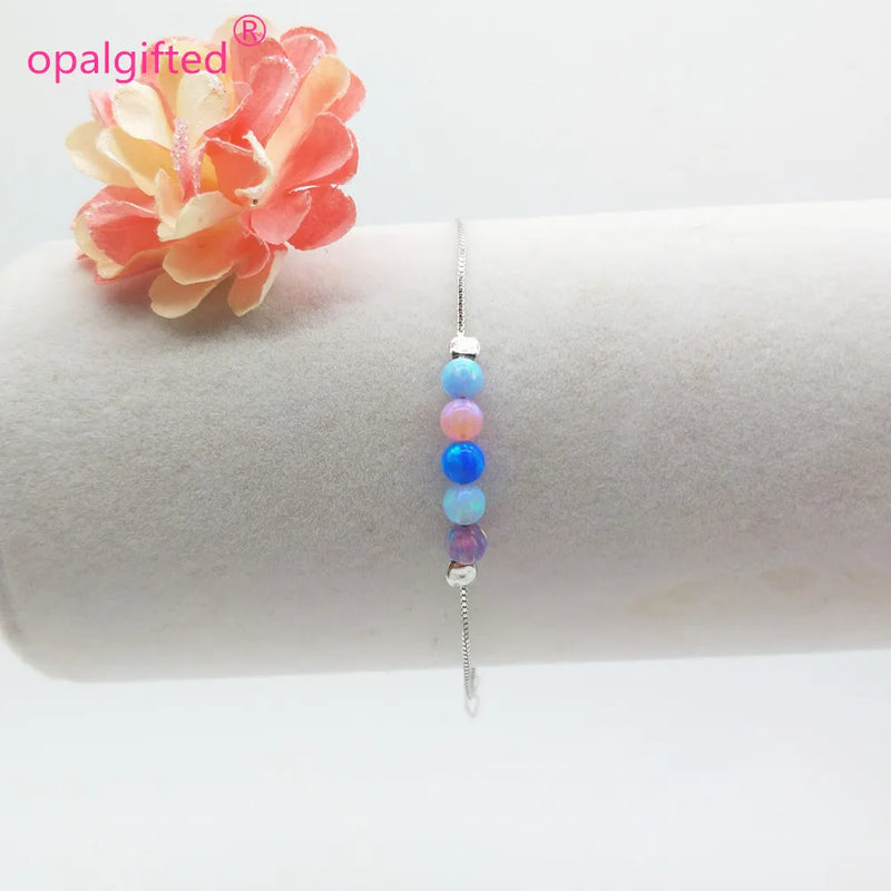1pc Synthetic Opal Bead Bracelet With 925 Silver