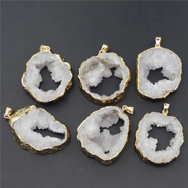 Hot Geode Stone Agates Healing Slice Pendants Charms Jewelry Making