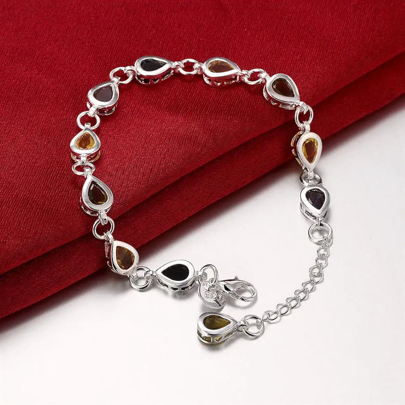 925 Silver Charm Bracelet Zircon Crystal Stone Jewelry for Women Wedding
