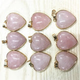 25mm Natural Rose Quartz Stone Heart Slide Charms 12PCS