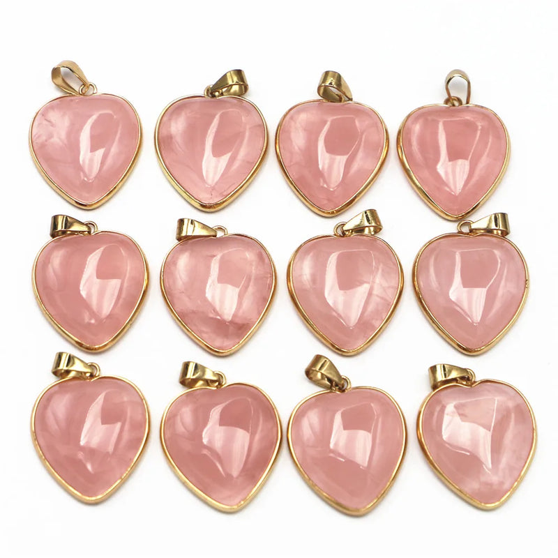 Rose Quartz Heart Shape Pendants 12PCS