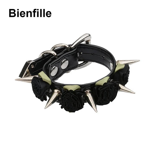 Spiked Flowers Leather Bracelet Punk Style Men Women Jewelry