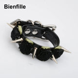 Spiked Flowers Leather Bracelet Punk Style Men Women Jewelry