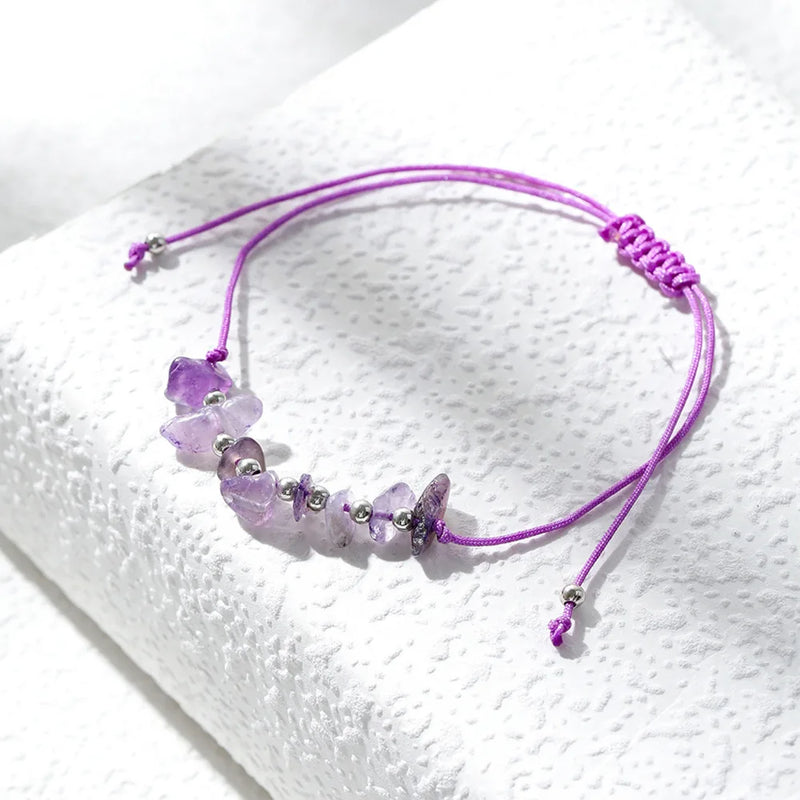 Bohemian Amethyst Quartz Crystal Wristband Bracelet for Women
