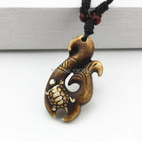 Hand Carved Hawaiian Surfer Sea Turtles Pendant Necklace Gift