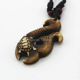 Hand Carved Hawaiian Surfer Sea Turtles Pendant Necklace Gift