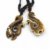 Hand Carved Hawaiian Surfer Sea Turtles Pendant Necklace Gift