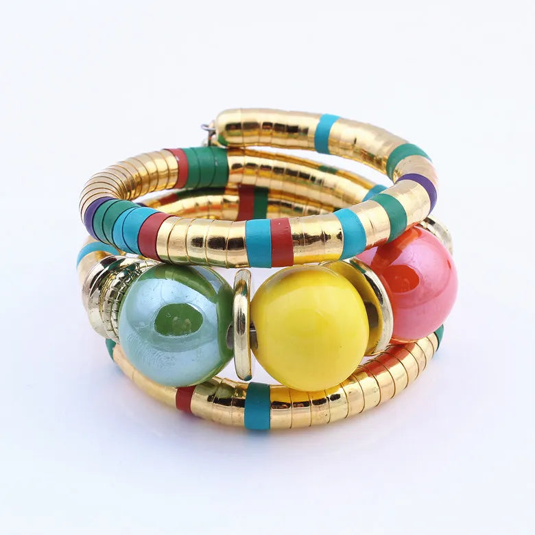 Snake Bracelet Resin Inlay Roundness Bead Flexible Adjust Bracelet Bangles