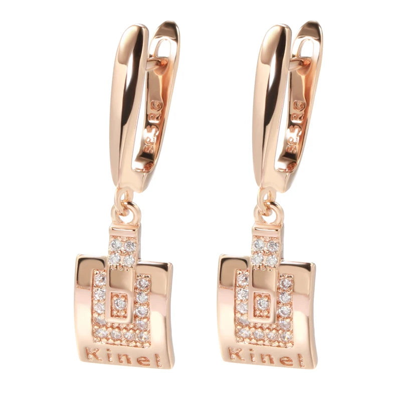 Kinel 585 Rose Square Zircon Earrings Women Fine Jewelry