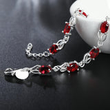 Red Crystal 925 Silver Bracelet for Women Elegant Jewelry