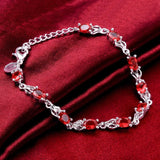 Red Crystal 925 Silver Bracelet for Women Elegant Jewelry
