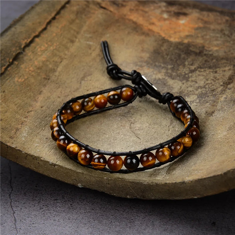 Natural Stone Beads Leather Bracelet Vintage Yoga Jewelry Christmas