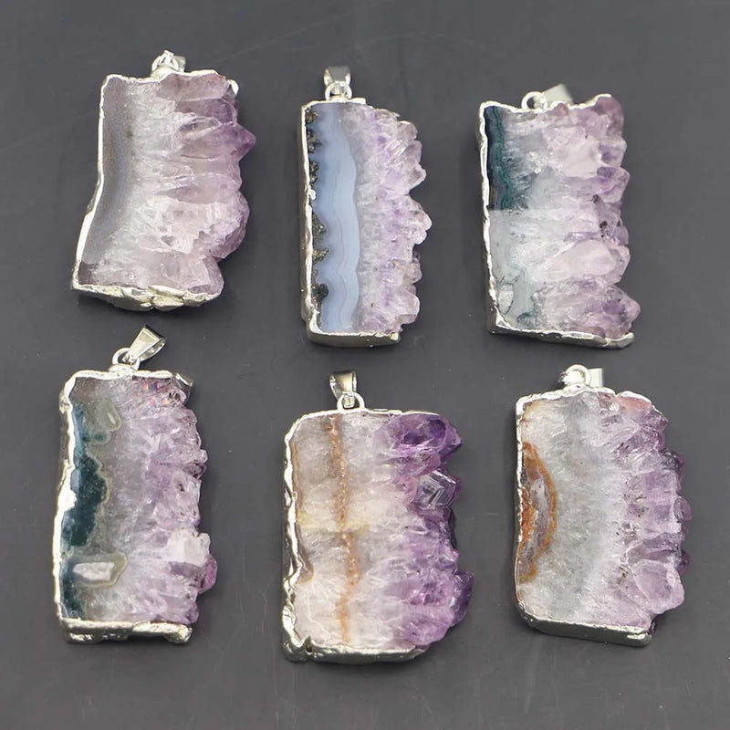 Amethysts Slice Druzys Mexican Pendants Crystal Necklace