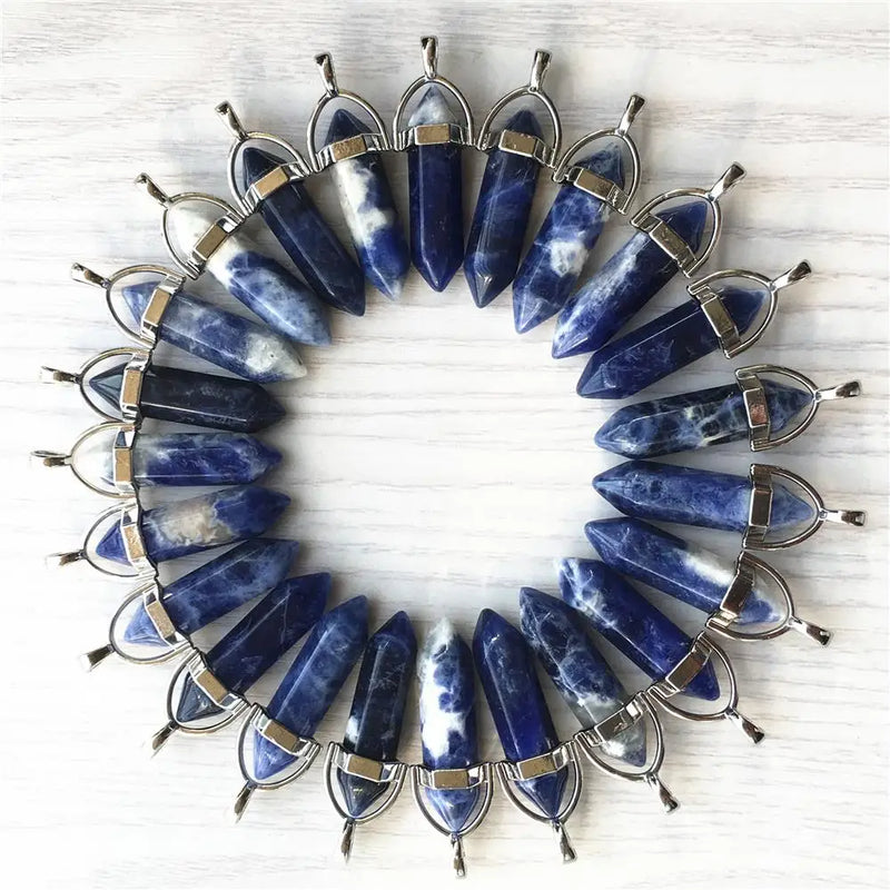 Natural Stone Point Pillar Pendants Healing Charms Bullet Pendulum Necklace