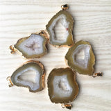5PCS Brazilian Yellow Agates Geode Druzys Pendants for Necklace