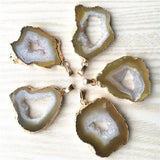 5PCS Brazilian Yellow Agates Geode Druzys Pendants for Necklace