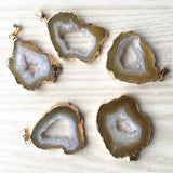 5PCS Brazilian Yellow Agates Geode Druzys Pendants for Necklace
